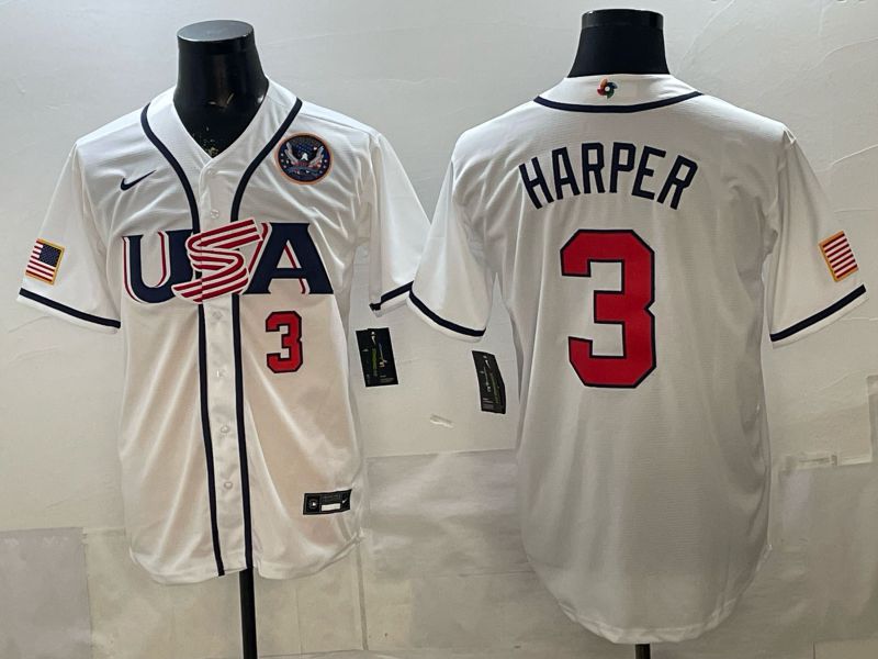 Men 2026 World Cub USA #3 Harper White Game Nike MLB Jersey style 006
